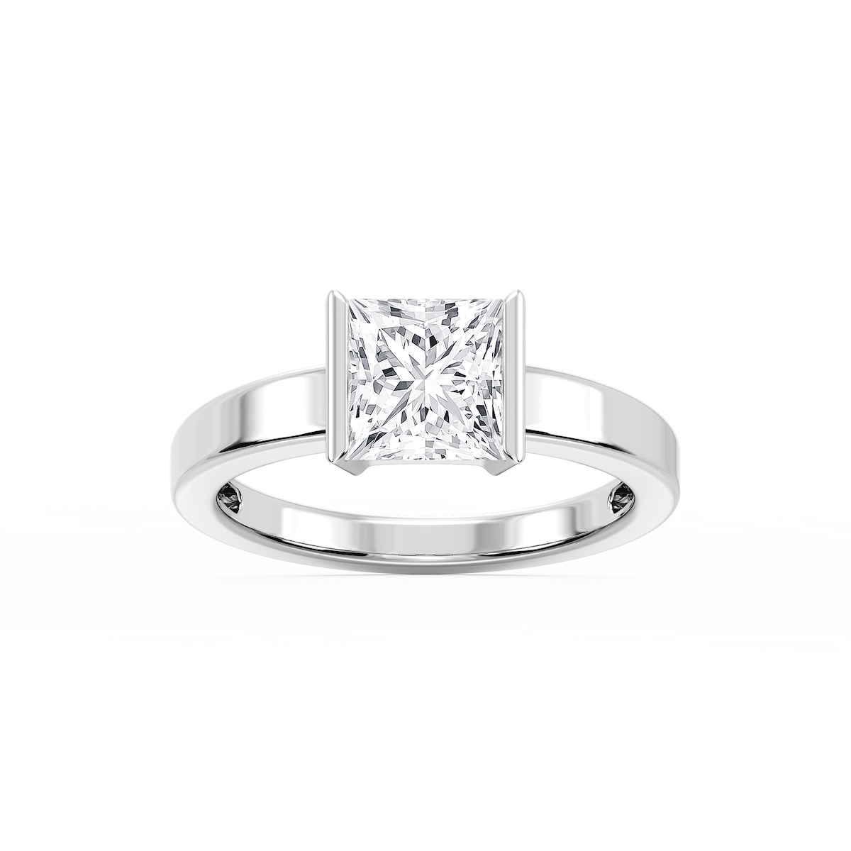 Teagan Princess Lab Grown Diamond Half Bezel Solitaire Engagement Ring