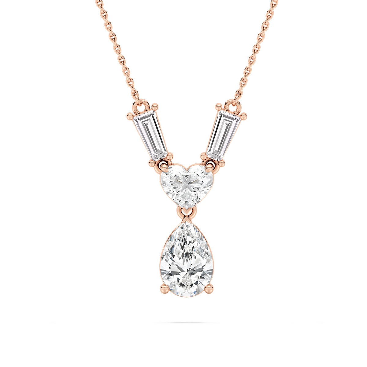 2 ¾ ctw Pear, Heart, and Tapered Baguette Lab Grown Diamond Teardrop Pendant  - 18 Inches