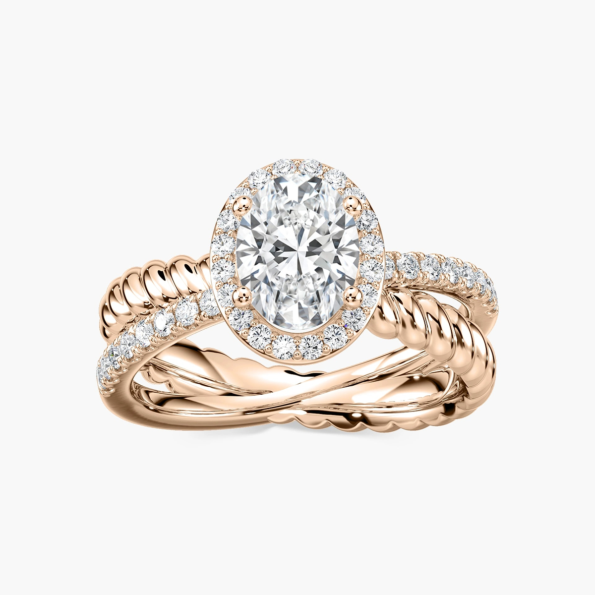 Athena Oval Lab Grown Diamond Rope Crossover Halo Engagement Ring