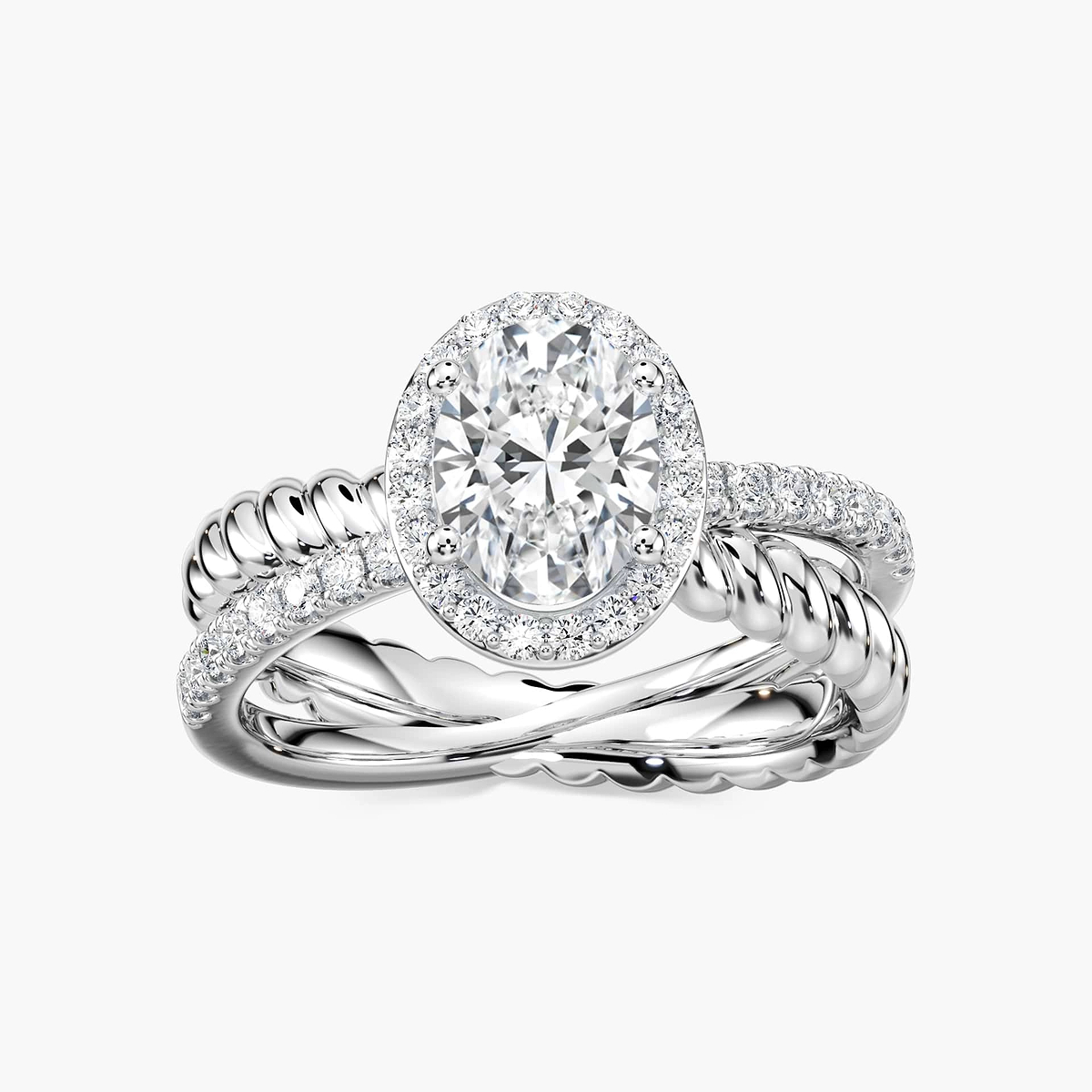 Athena Oval Lab Grown Diamond Rope Crossover Halo Engagement Ring