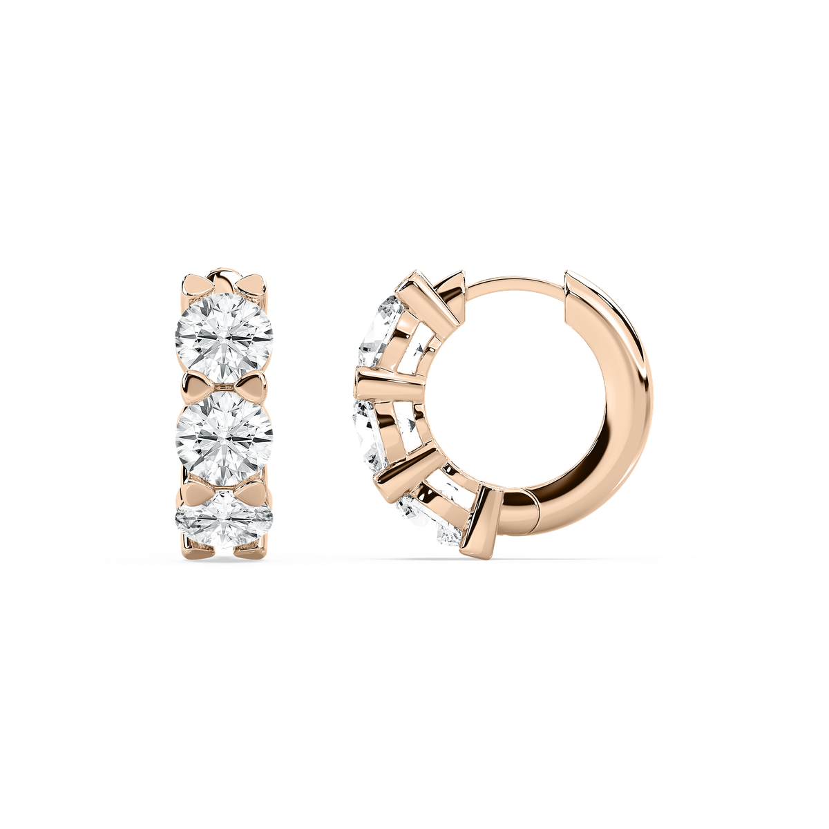 5 ctw Round Lab Grown Diamond Three Stone Huggie Hoop Earrings