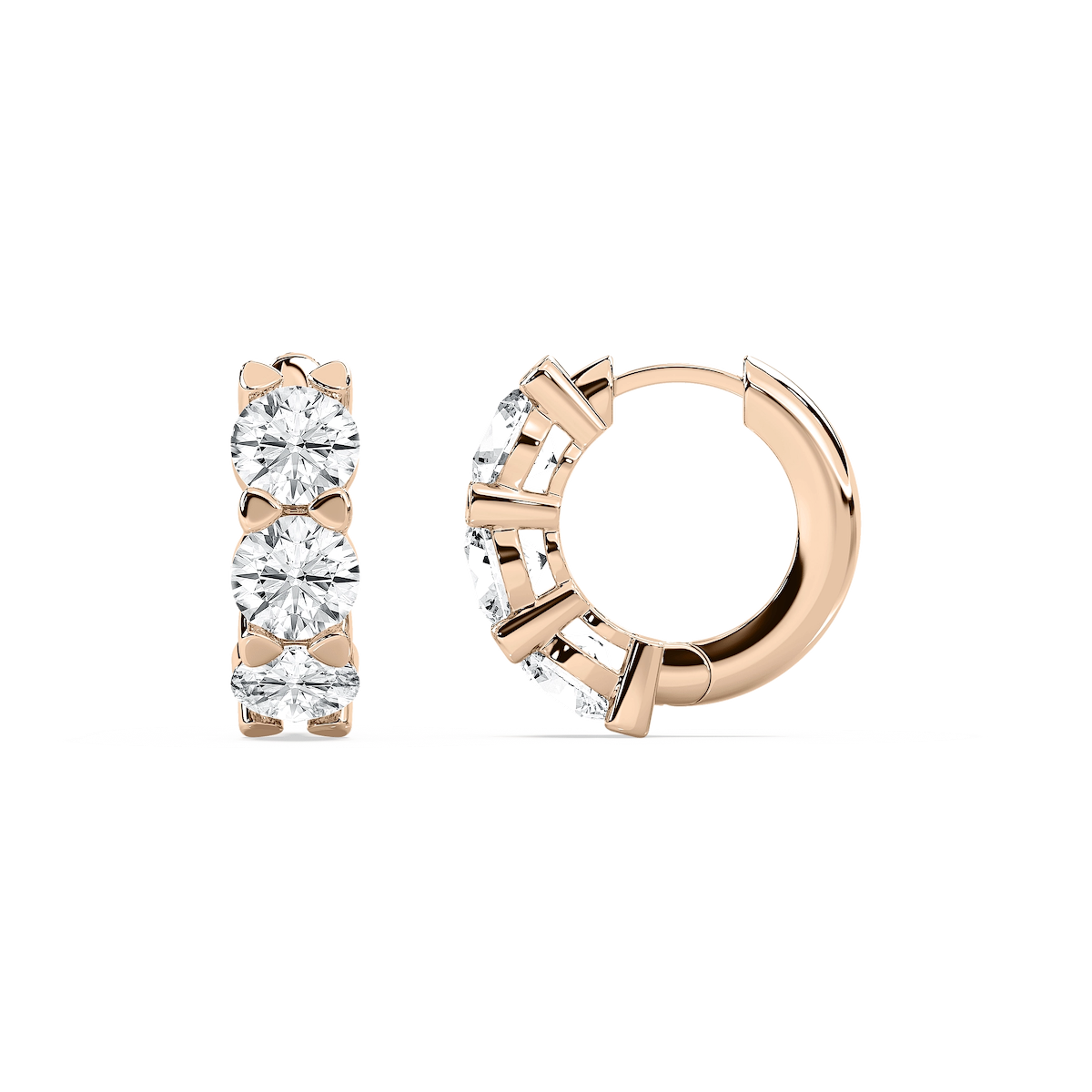 5 ctw Round Lab Grown Diamond Three Stone Huggie Hoop Earrings