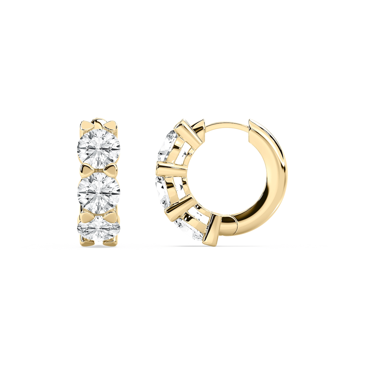 5 ctw Round Lab Grown Diamond Three Stone Huggie Hoop Earrings
