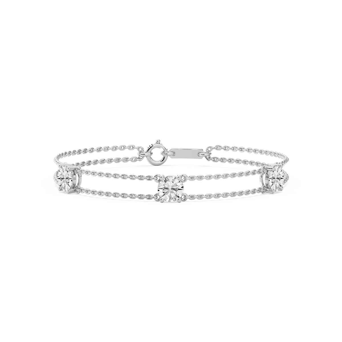 3 ctw Round Lab Grown Diamond Three Stone Chain Bracelet  - 7 Inches