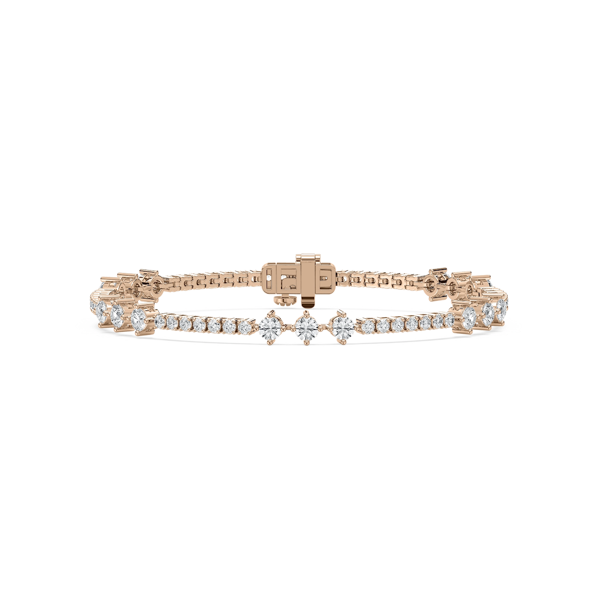 4 ctw Round Lab Grown Diamond Three Stone Station Tennis Bracelet  - 7 Inches