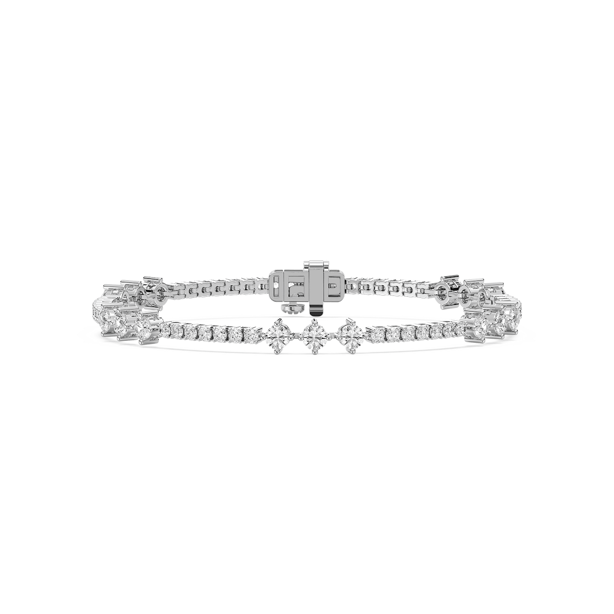 4 ctw Round Lab Grown Diamond Three Stone Station Tennis Bracelet  - 7 Inches