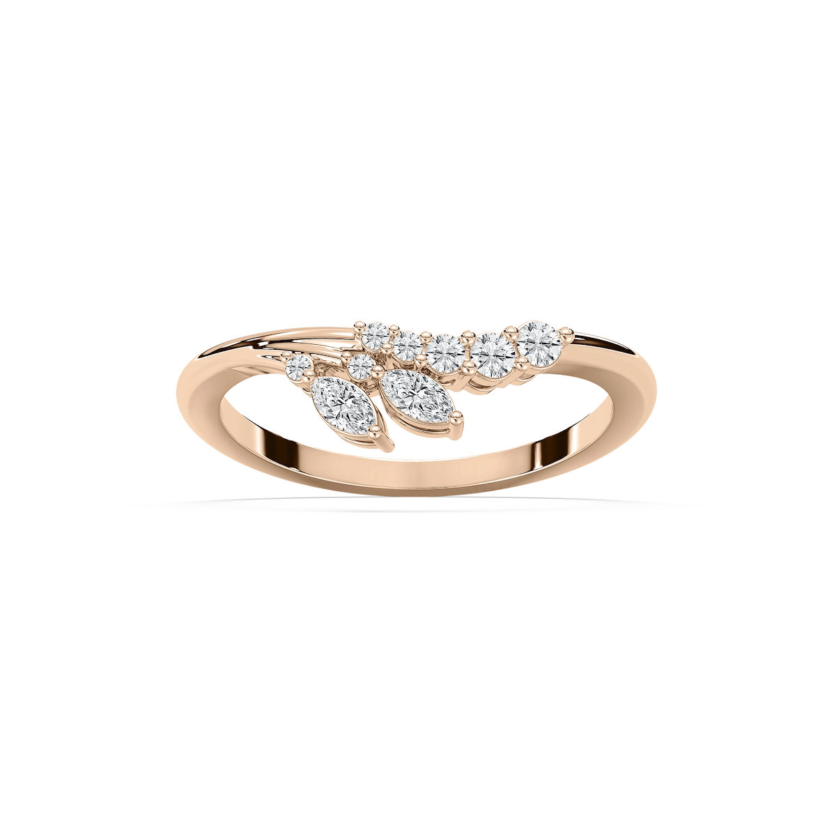 Titania 1/5 ctw Marquise and Round Lab Grown Diamond Nature Inspired Curved Band