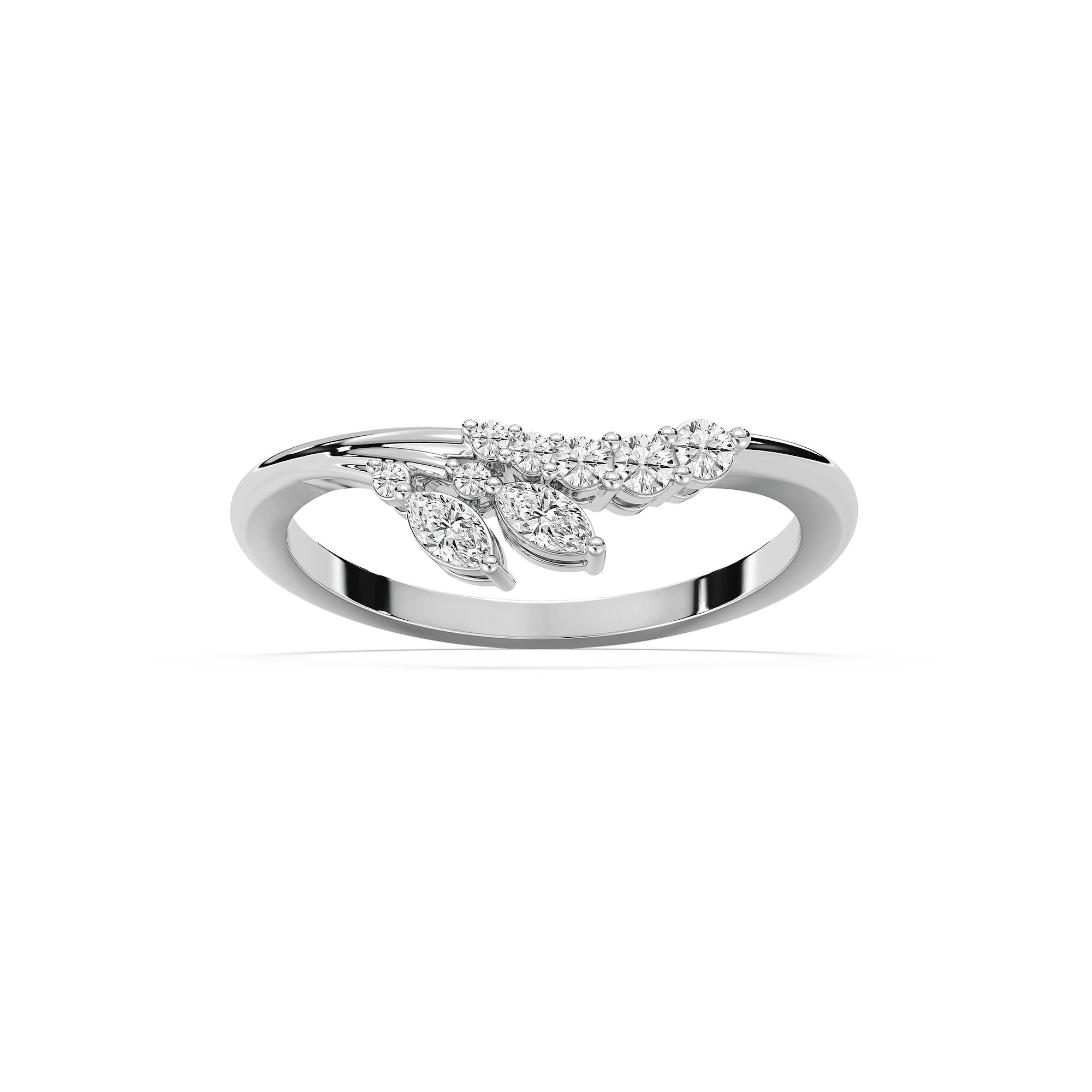 Titania 1/5 ctw Marquise and Round Lab Grown Diamond Nature Inspired Curved Band