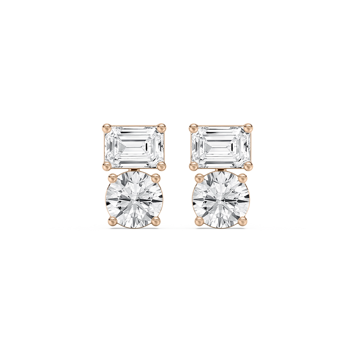 2 ctw Toi et Moi Emerald and Round Lab Grown Diamond Stud Earrings