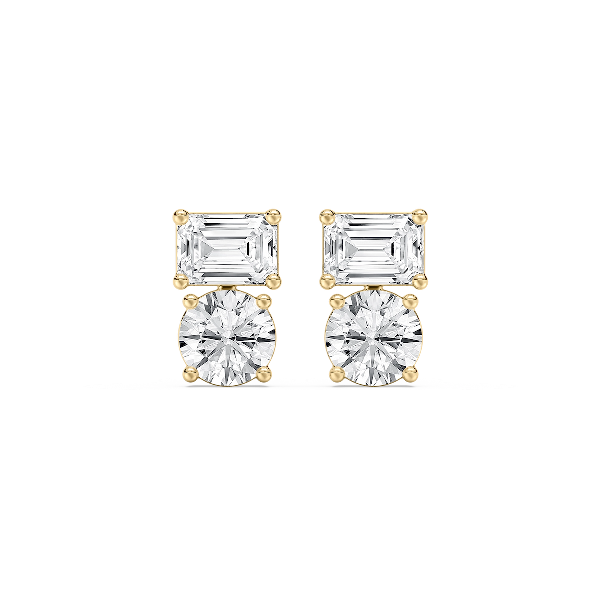 2 ctw Toi et Moi Emerald and Round Lab Grown Diamond Stud Earrings