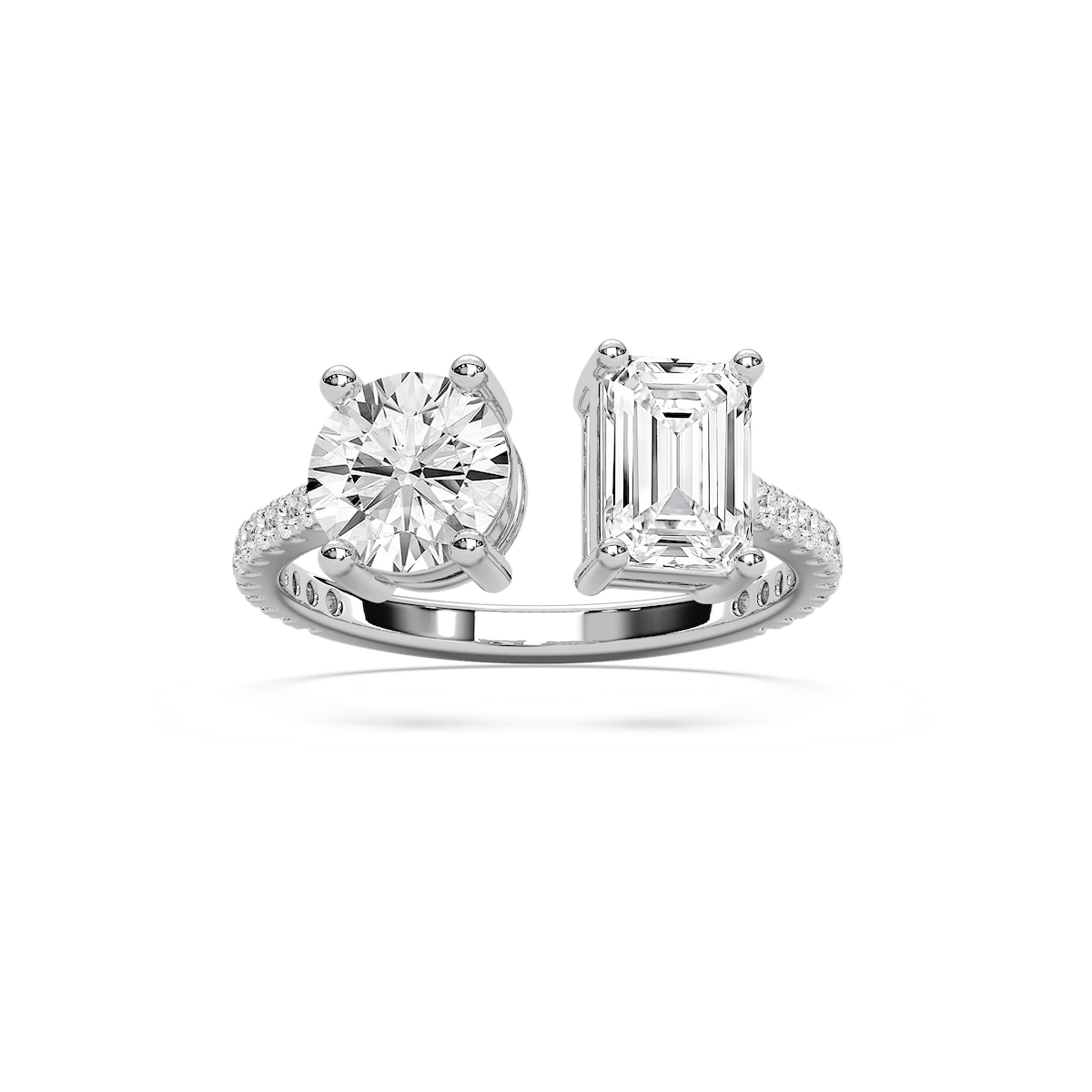 Toi et Moi Open Round and Emerald  Ring
