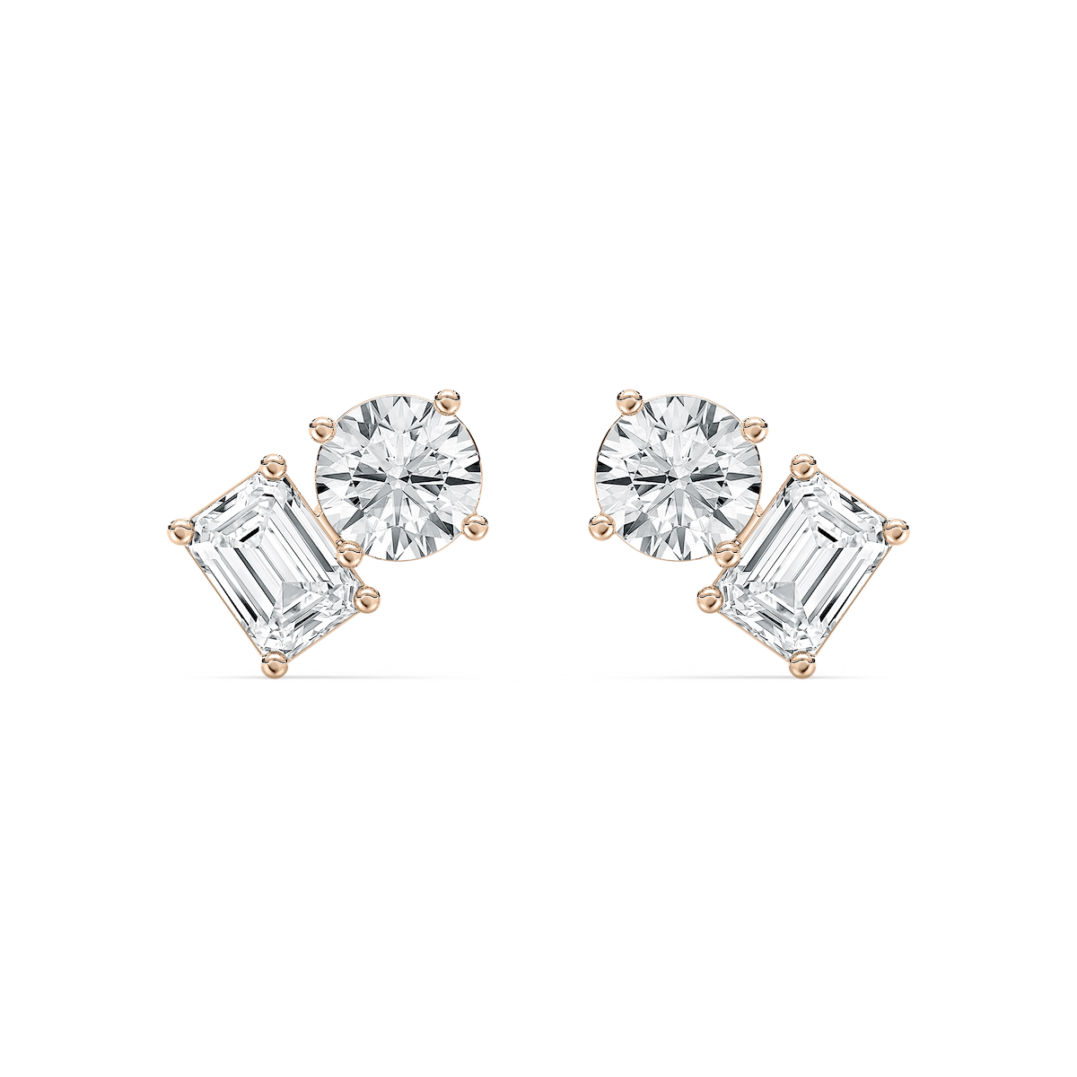 2 ctw Toi et Moi Round and Emerald Lab Grown Diamond Stud Earrings