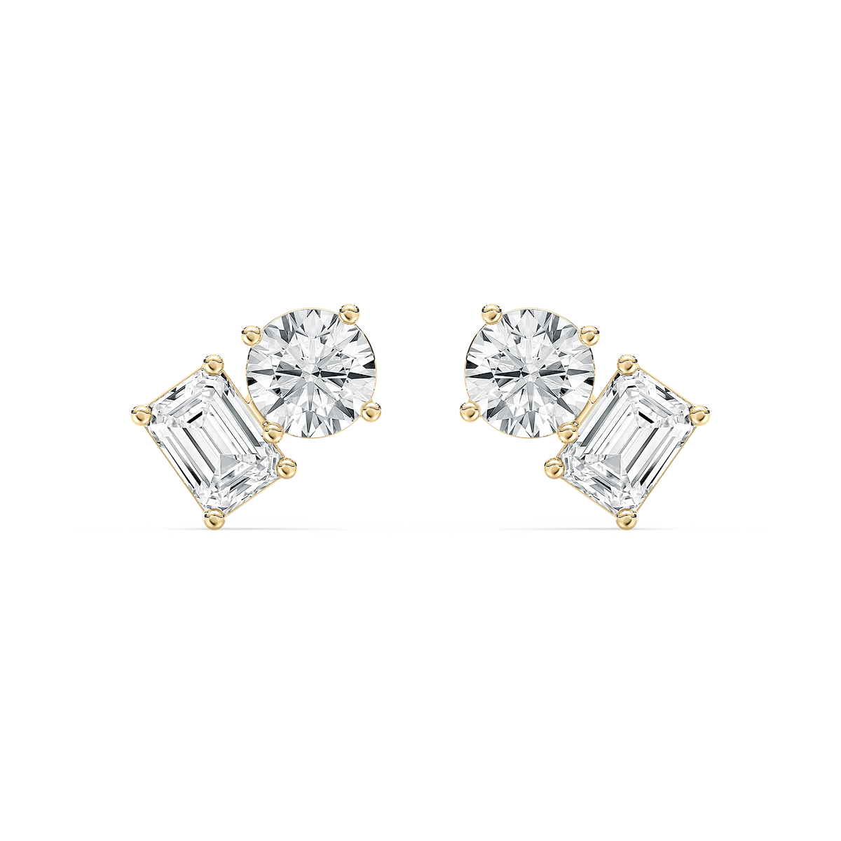 2 ctw Toi et Moi Round and Emerald Lab Grown Diamond Stud Earrings