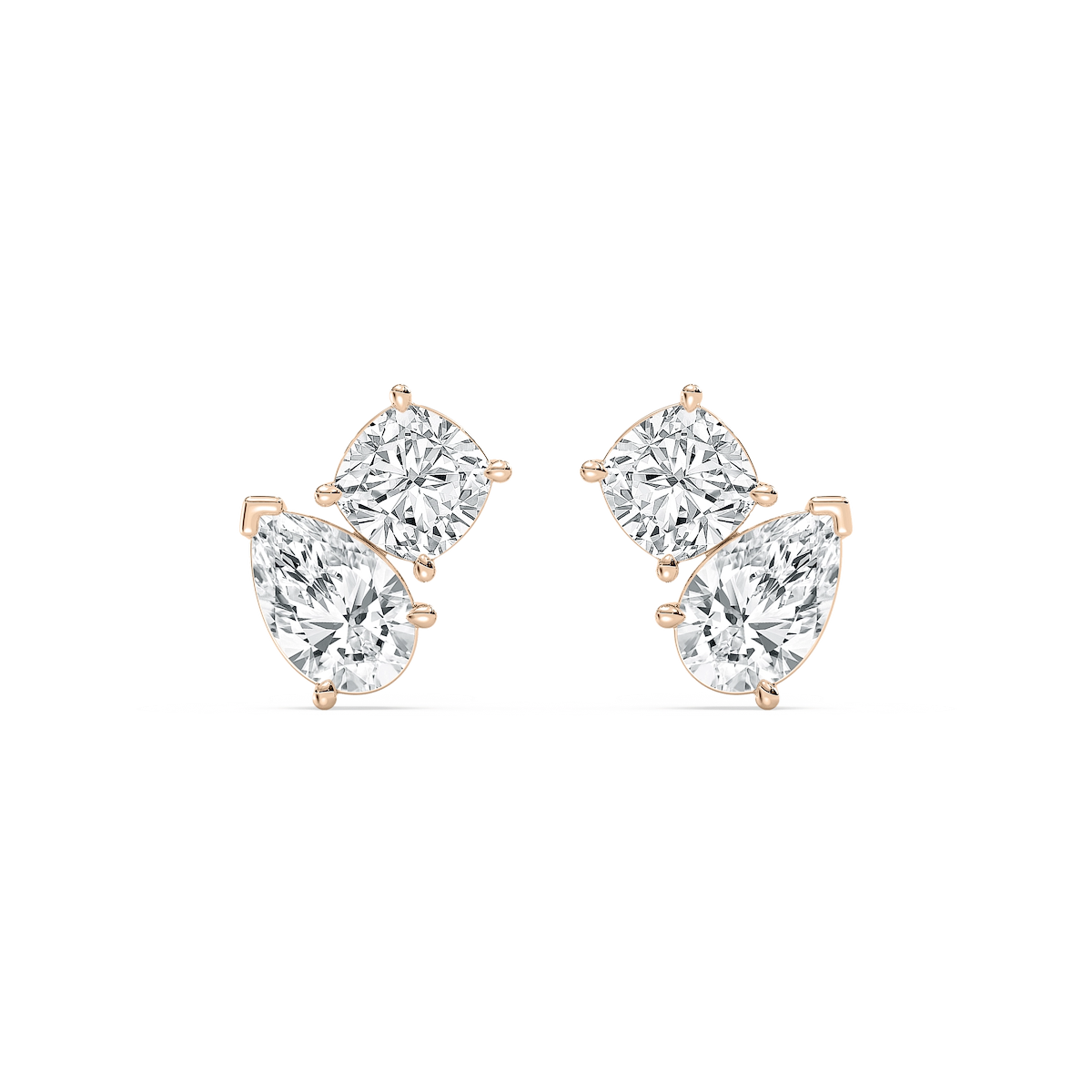 2 ctw Toi et Moi Cushion and Pear Lab Grown Diamond Stud Earrings 