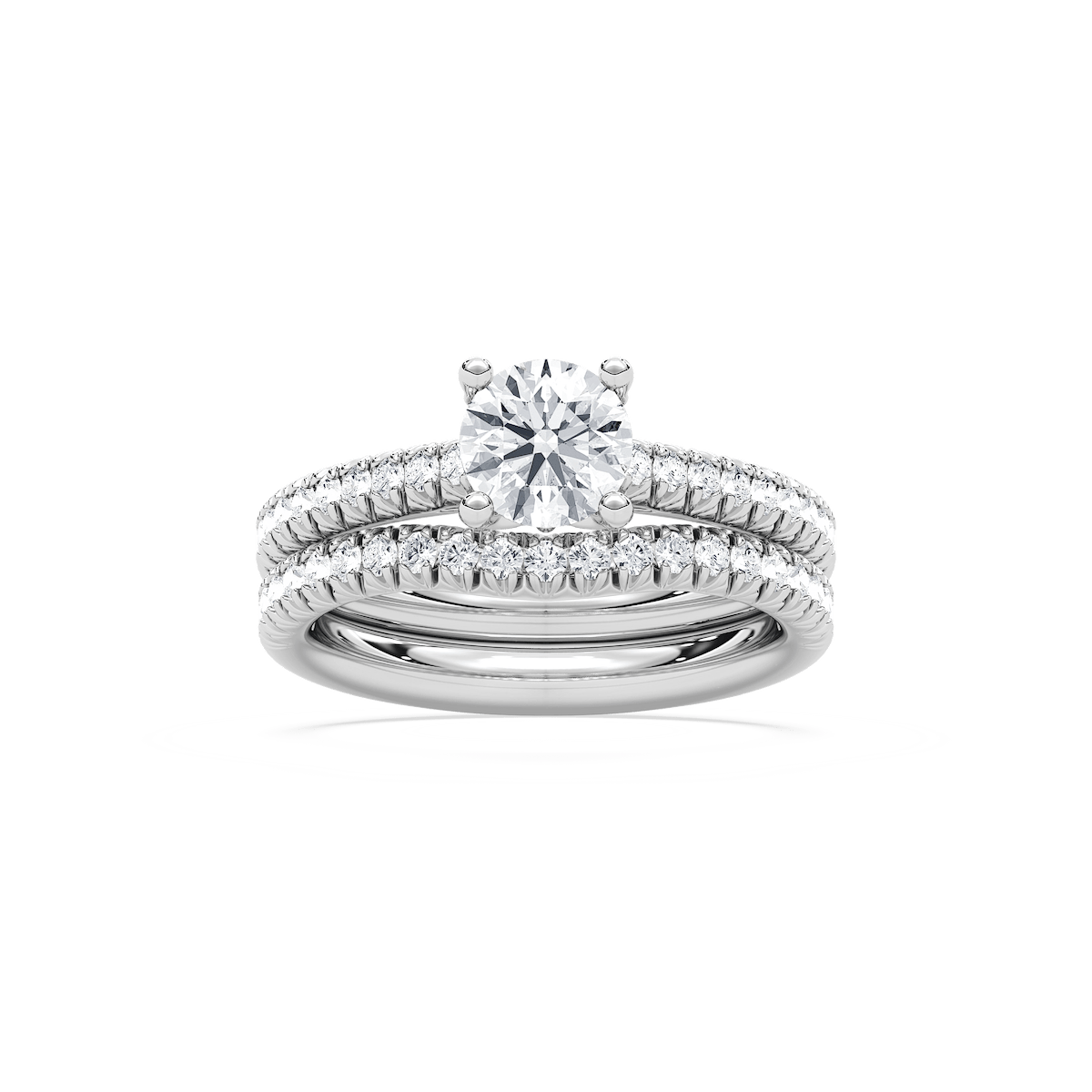 Tressa 1 ⅝ ctw Round Lab Grown Diamond French Pave Wedding Set