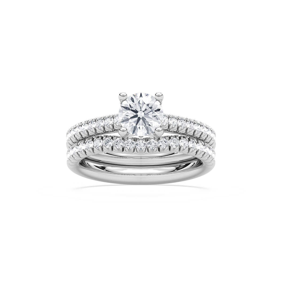 Tressa 1 ⅝ ctw Round Lab Grown Diamond French Pave Wedding Set