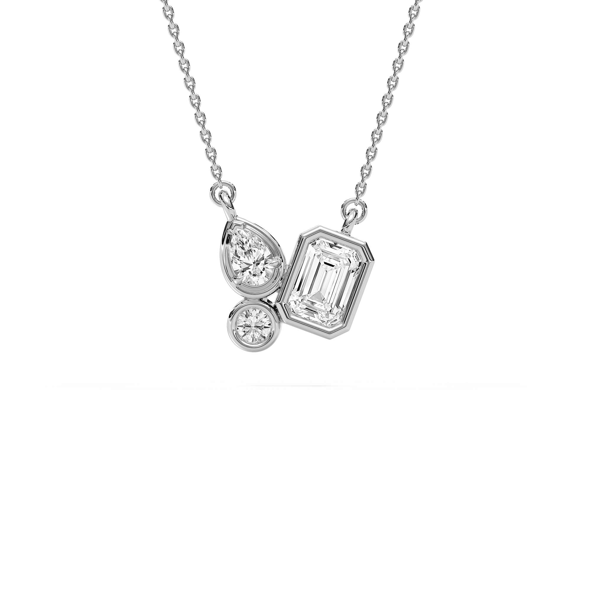 1 ctw Emerald, Pear and Round Lab Grown Diamond Trio Pendant - 18 Inches