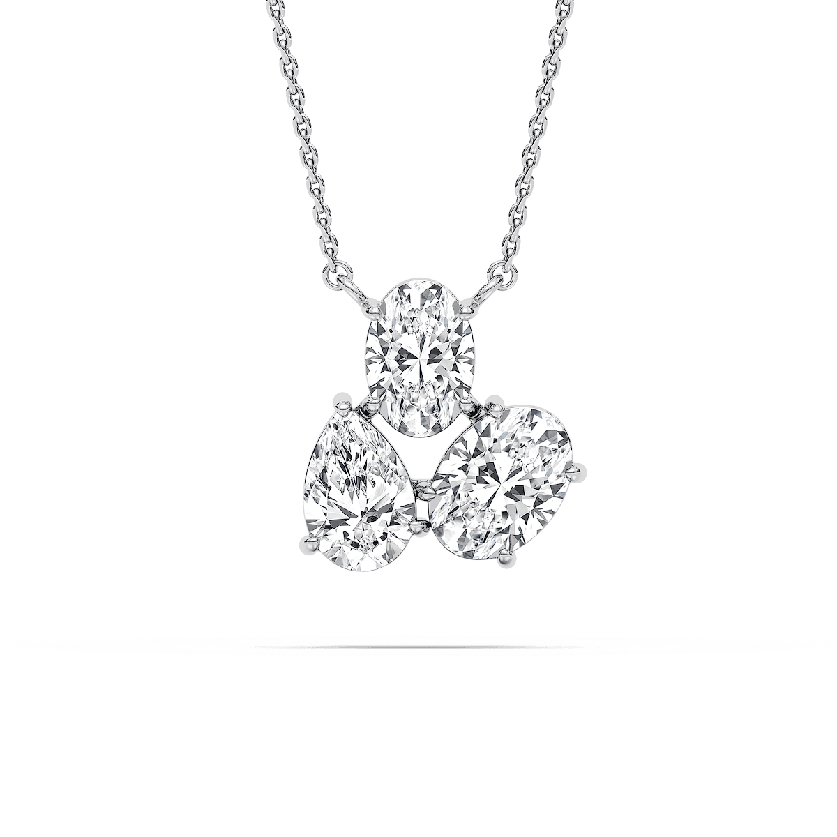 3 ½ ctw Oval and Pear  Lab Grown Diamond Triumphant Three Stone Pendant  - 18 Inches