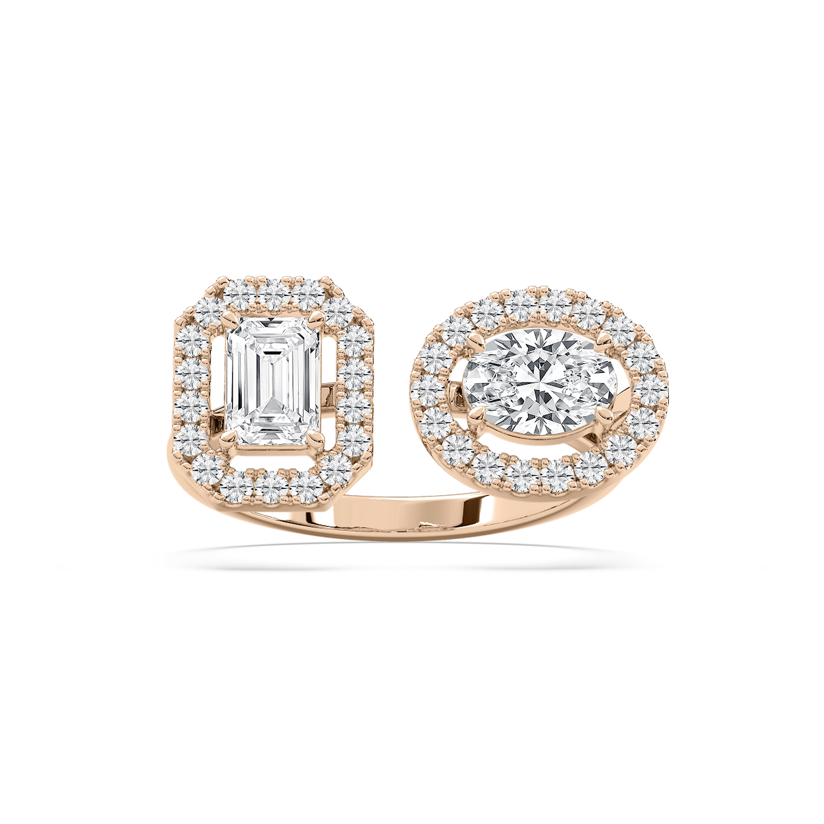 1 ⅓ ctw Emerald, Oval and Round Lab Grown Diamond Halo Toi et Moi Ring