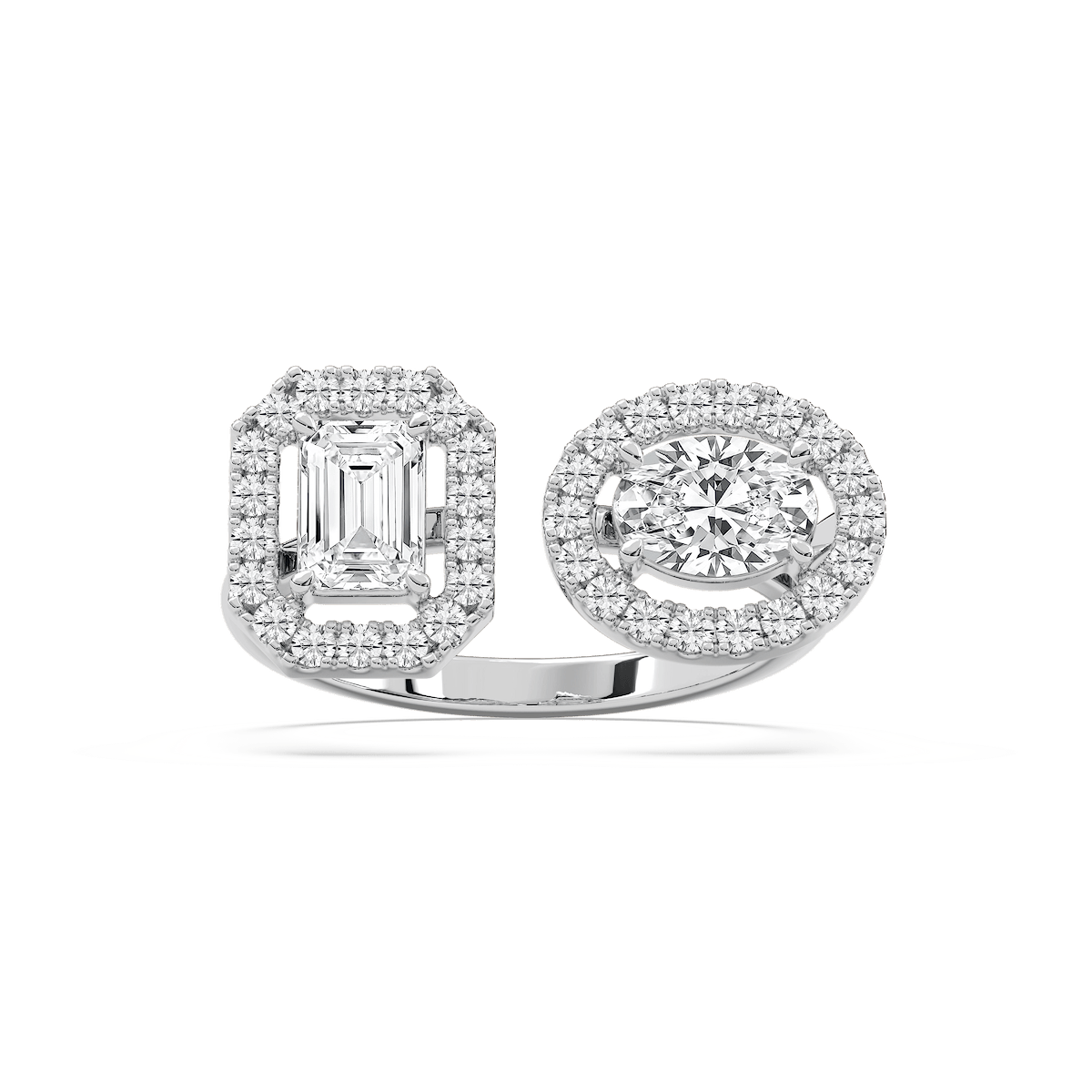 1 ⅓ ctw Emerald, Oval and Round Lab Grown Diamond Halo Toi et Moi Ring