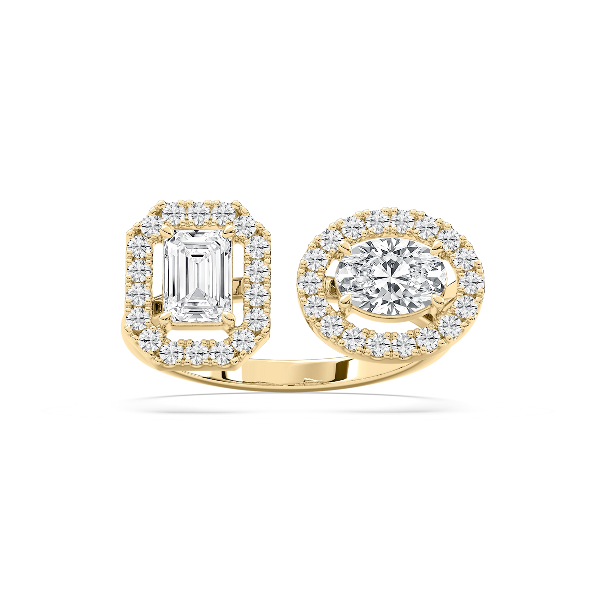 1 ⅓ ctw Emerald, Oval and Round Lab Grown Diamond Halo Toi et Moi Ring