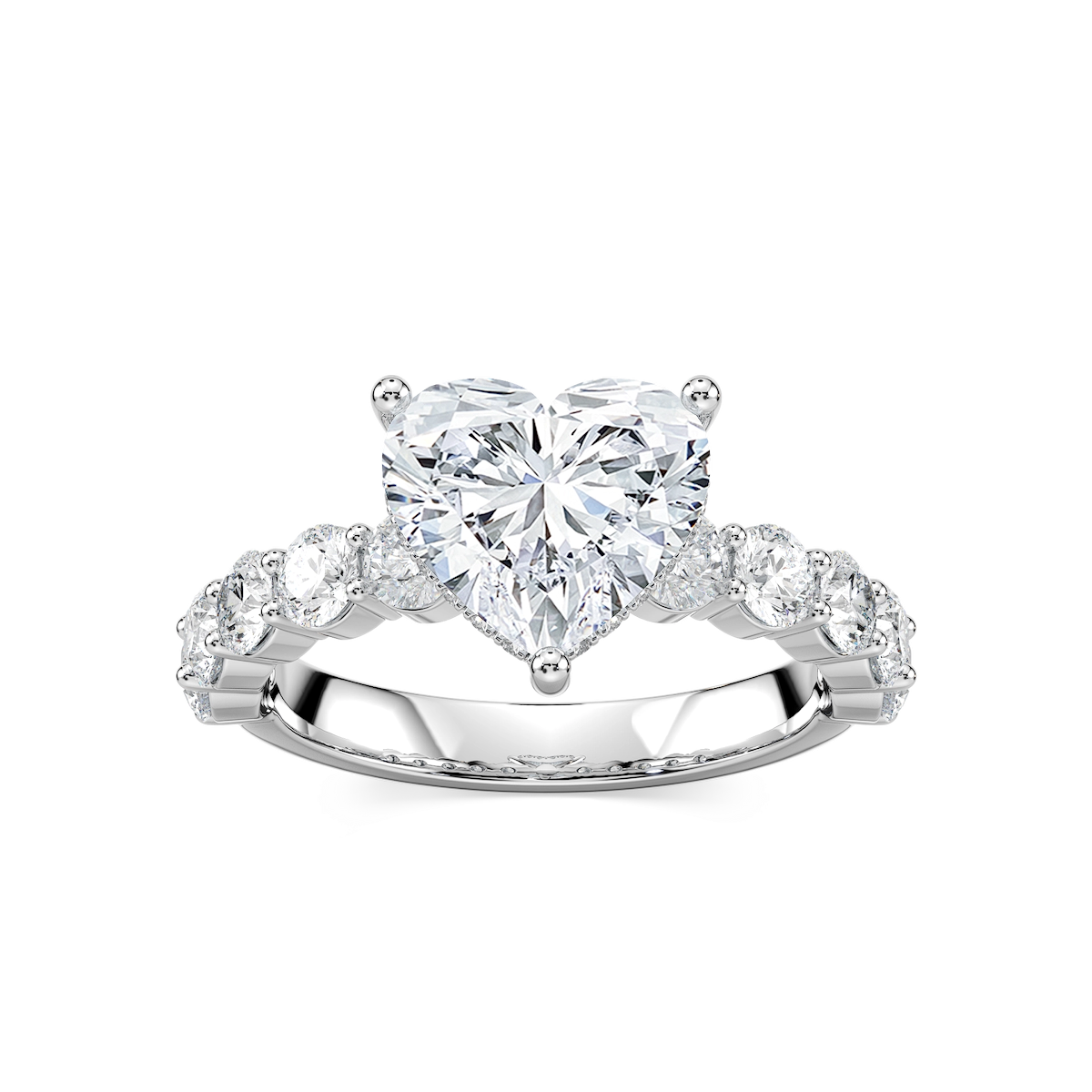 Uma Heart Lab Grown Diamond Shared Prong Hidden Halo Engagement Ring