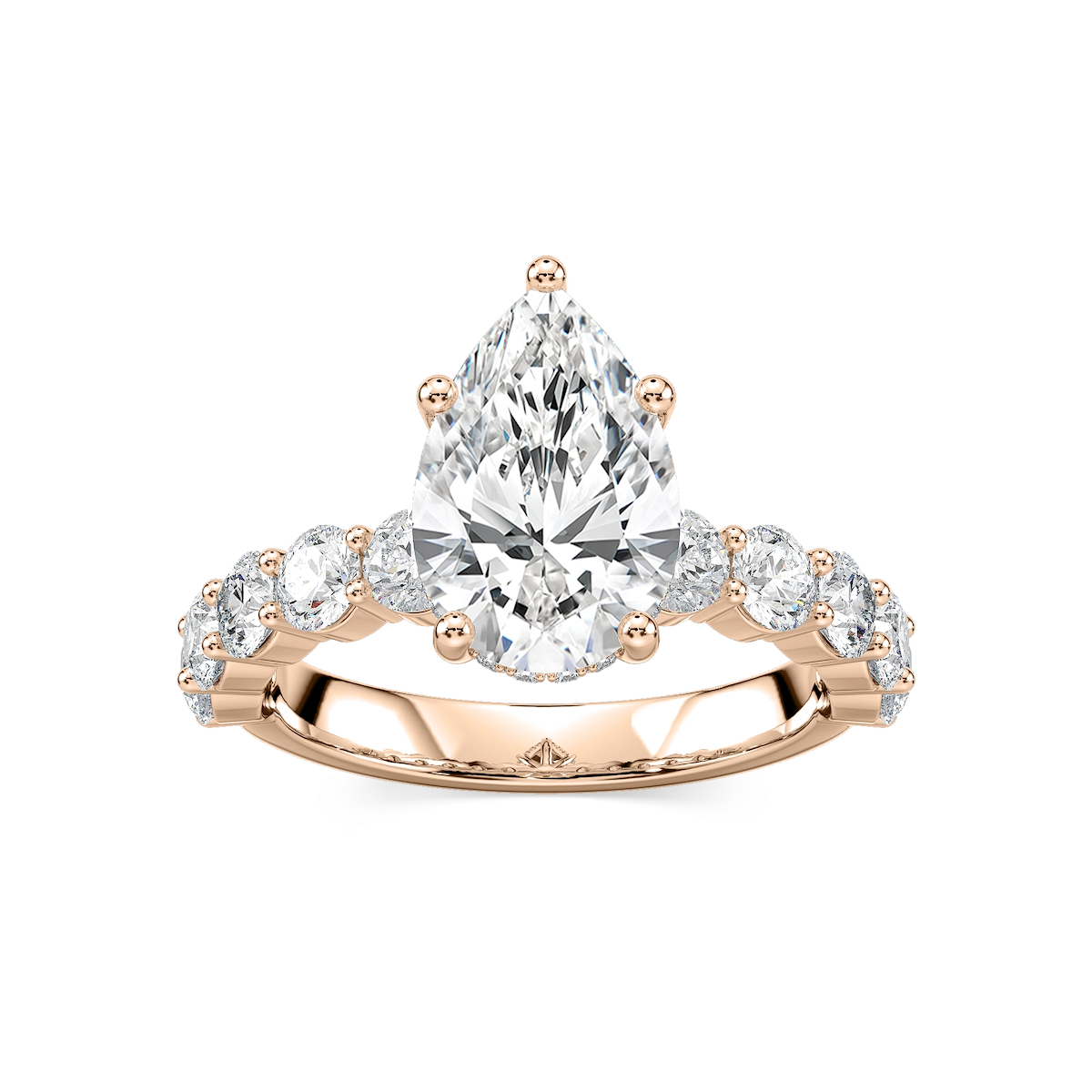 Uma Pear Lab Grown Diamond Shared Prong Hidden Halo Engagement Ring