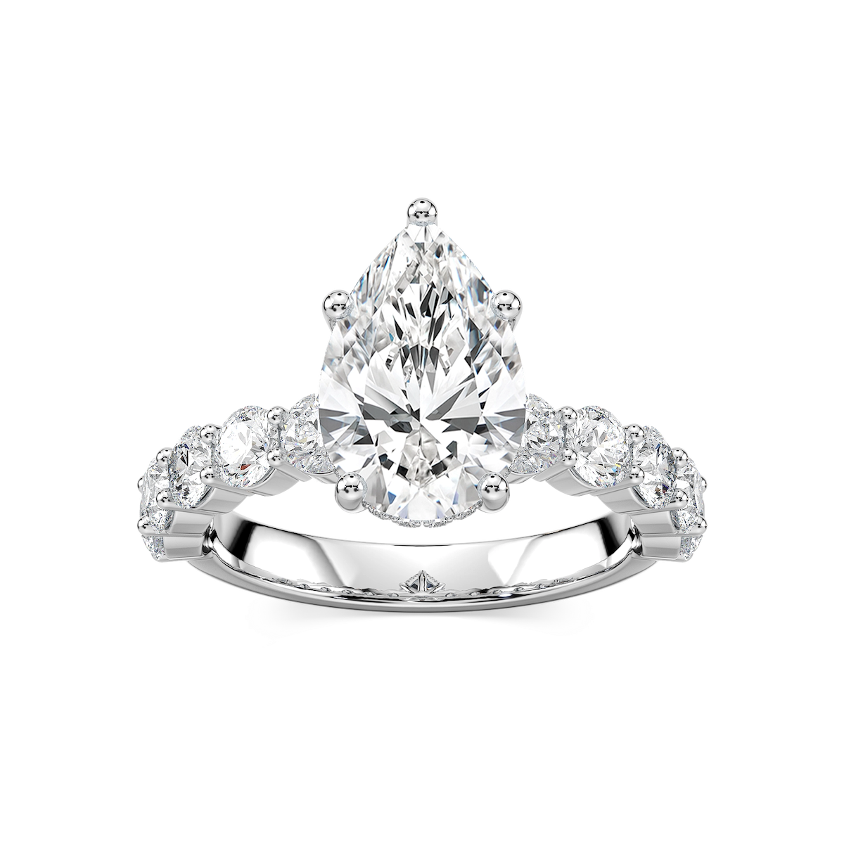 Uma Pear Lab Grown Diamond Shared Prong Hidden Halo Engagement Ring
