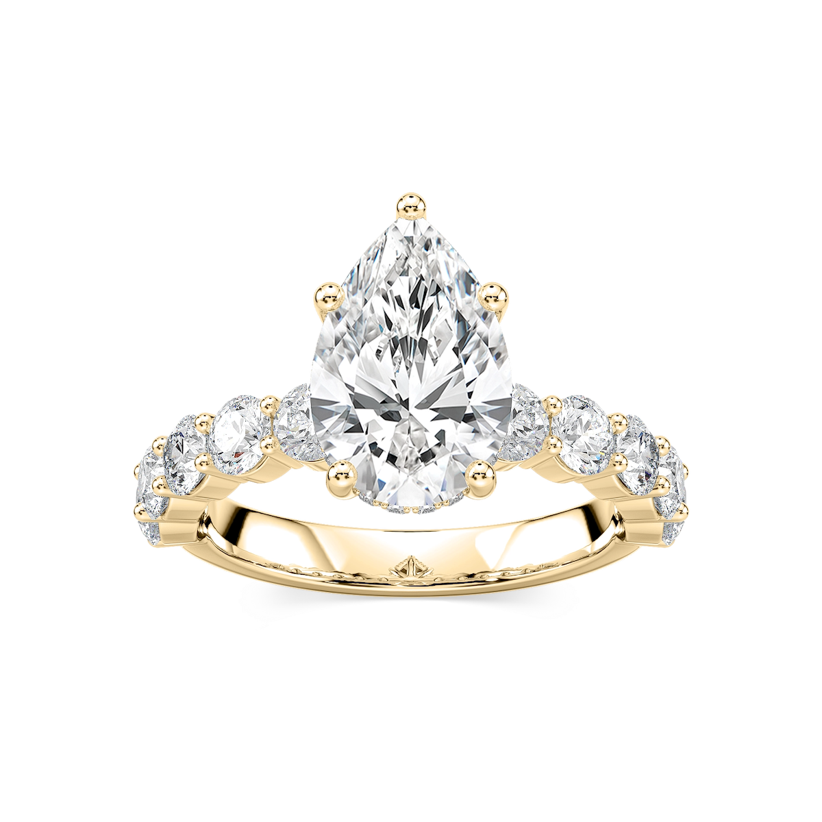Uma Pear Lab Grown Diamond Shared Prong Hidden Halo Engagement Ring