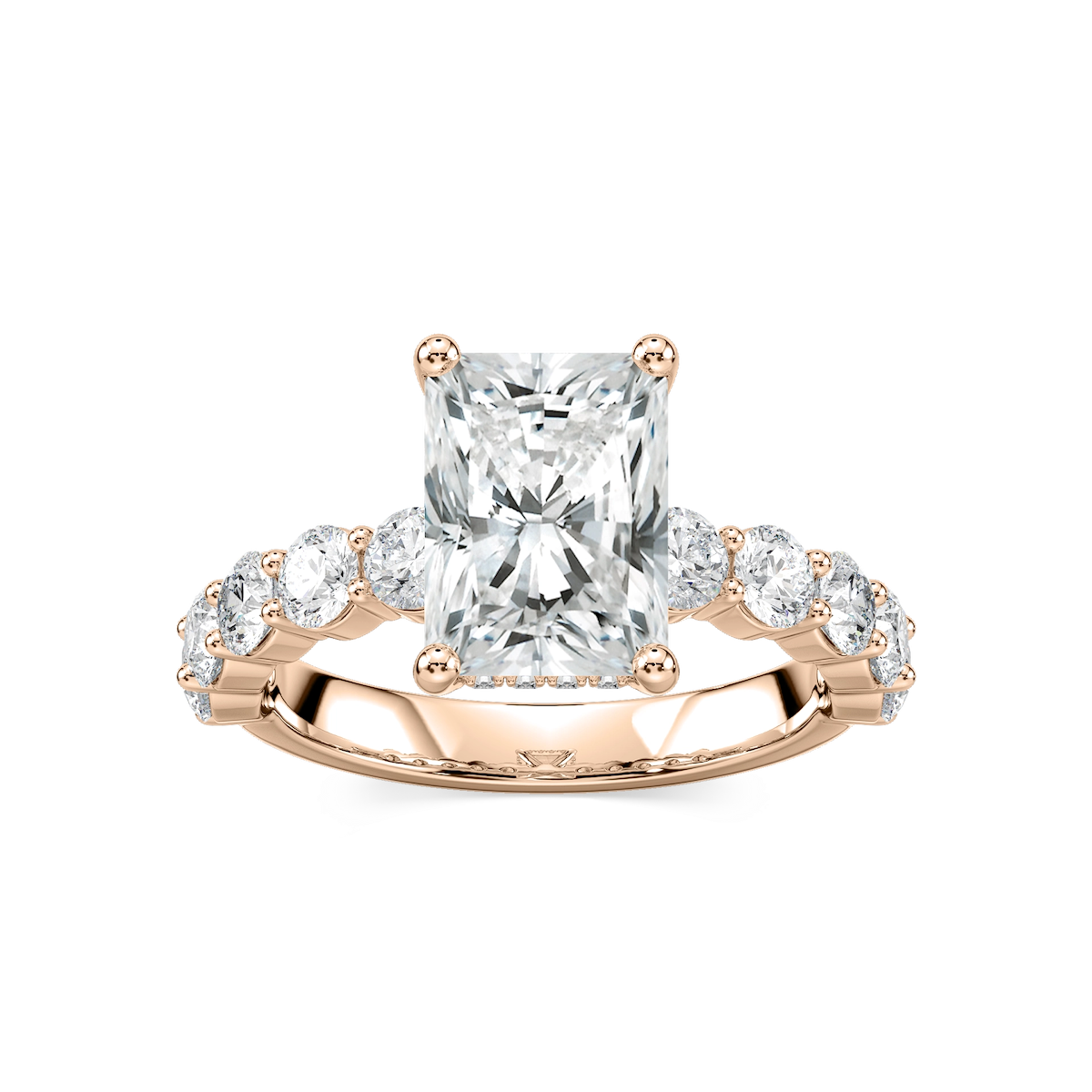 Uma Radiant Lab Grown Diamond Shared Prong Hidden Halo Engagement Ring
