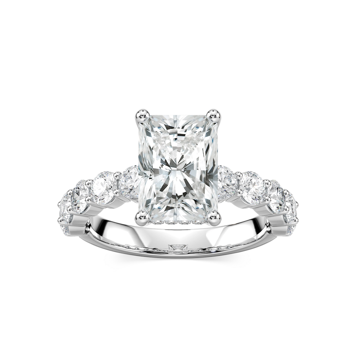 Uma Radiant Lab Grown Diamond Shared Prong Hidden Halo Engagement Ring