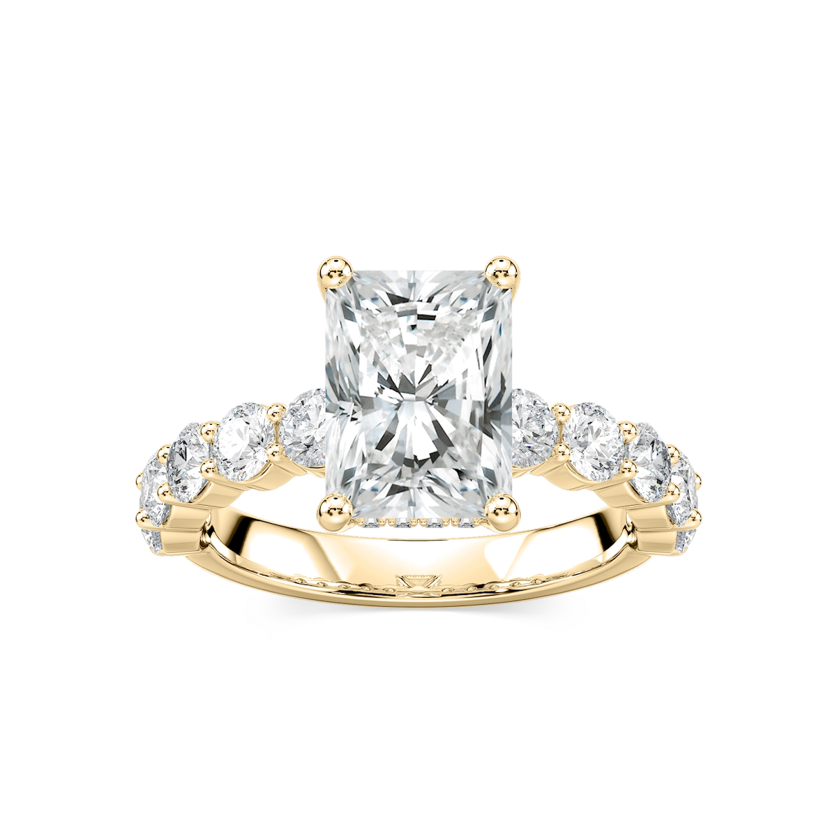 Uma Radiant Lab Grown Diamond Shared Prong Hidden Halo Engagement Ring