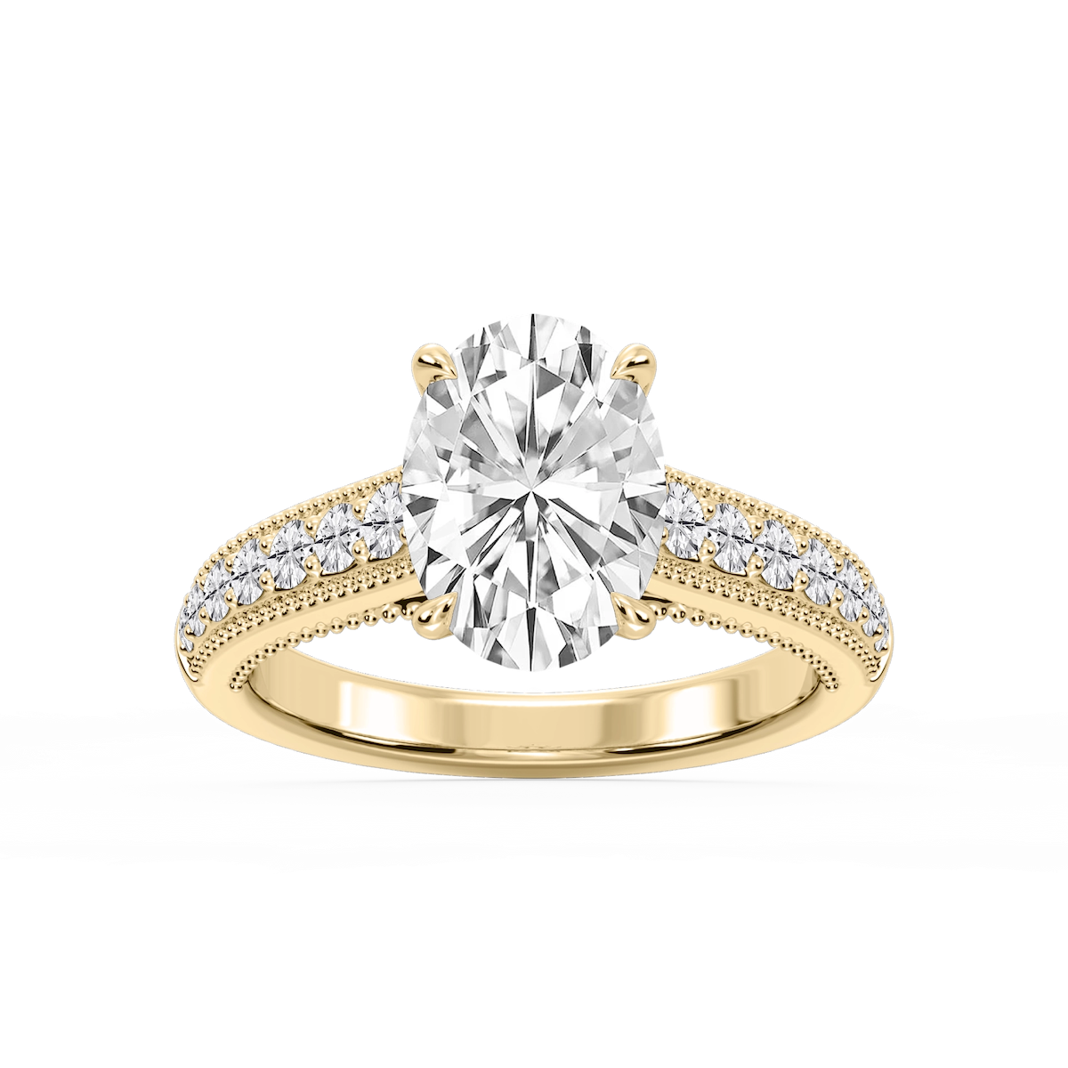 Veronica Oval Lab Grown Diamond Milgrain Channel Side Stone Engagement Ring