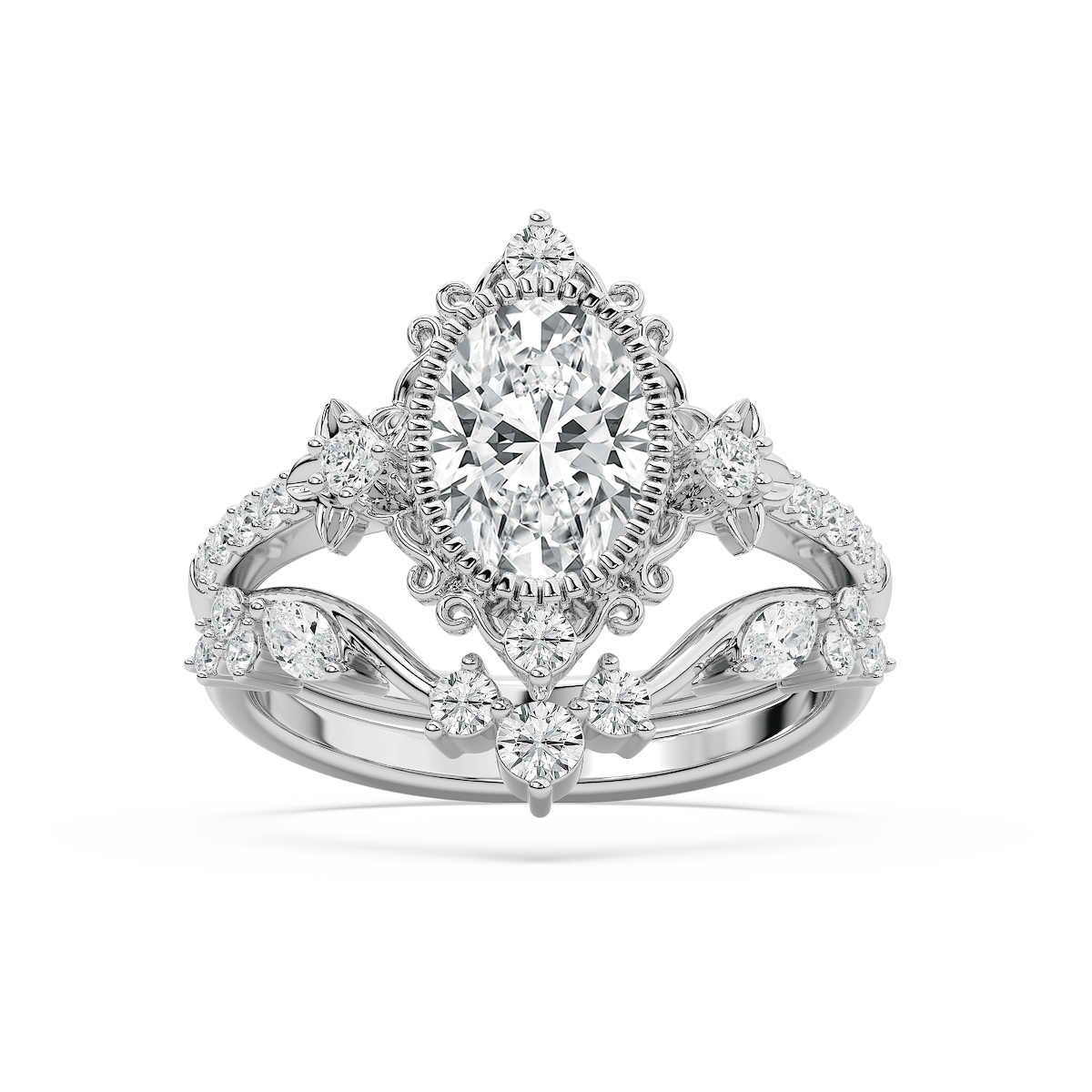 Analeah 2 ctw Oval Lab Grown Diamond Vintage Filigree Wedding Set