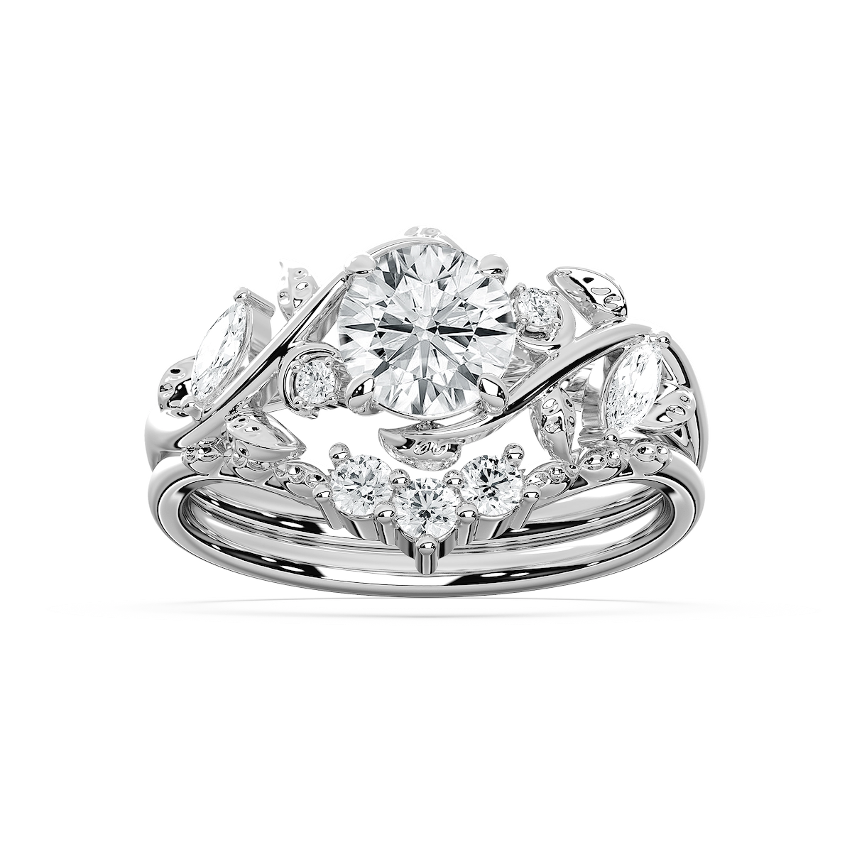 Seraphina 1 ⅓ ctw Round Lab Grown Diamond Vintage Floral Wedding Set