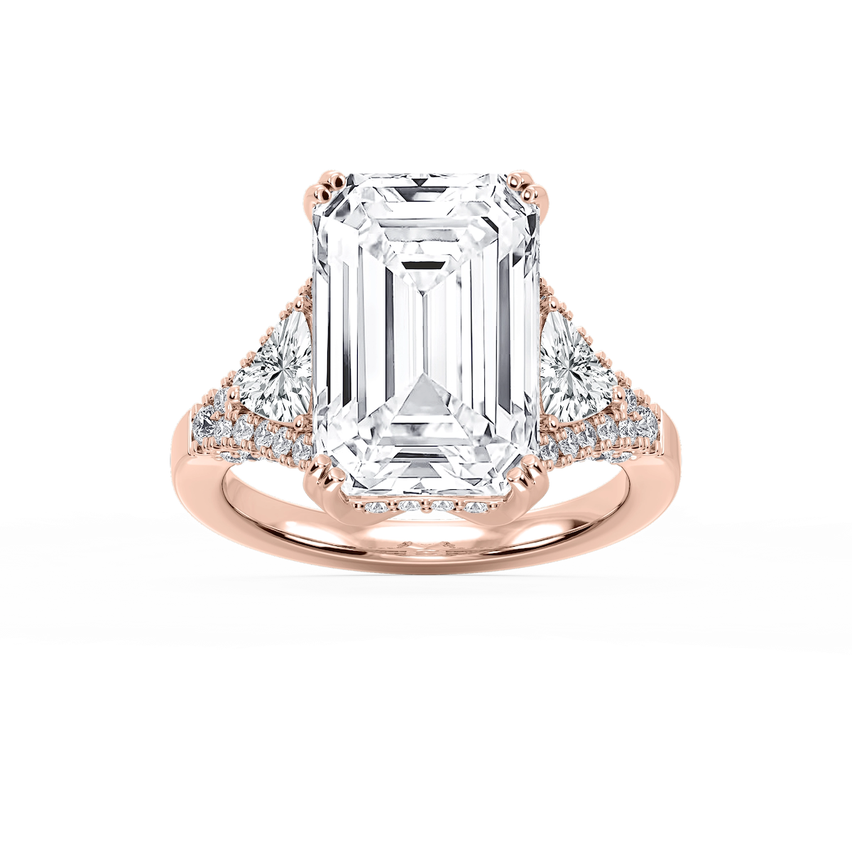 Violet 12 ctw Emerald Lab Grown Diamond Three Stone Engagement Ring - Signature Collection