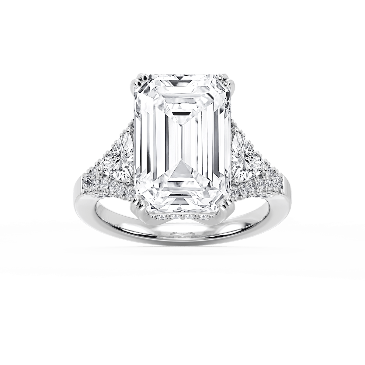 Violet 12 ctw Emerald Lab Grown Diamond Three Stone Engagement Ring - Signature Collection