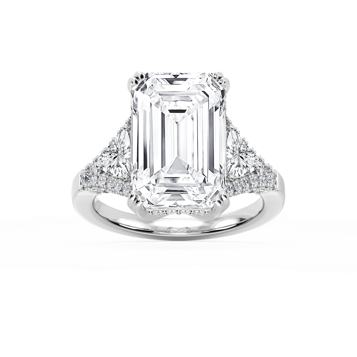 Violet 12 ctw Emerald Lab Grown Diamond Three Stone Engagement Ring - Signature Collection