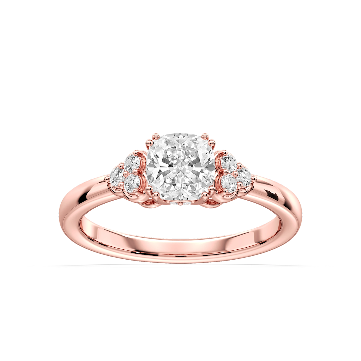 Viviana Cushion Lab Grown Diamond Double Prong Side Stone Engagement Ring