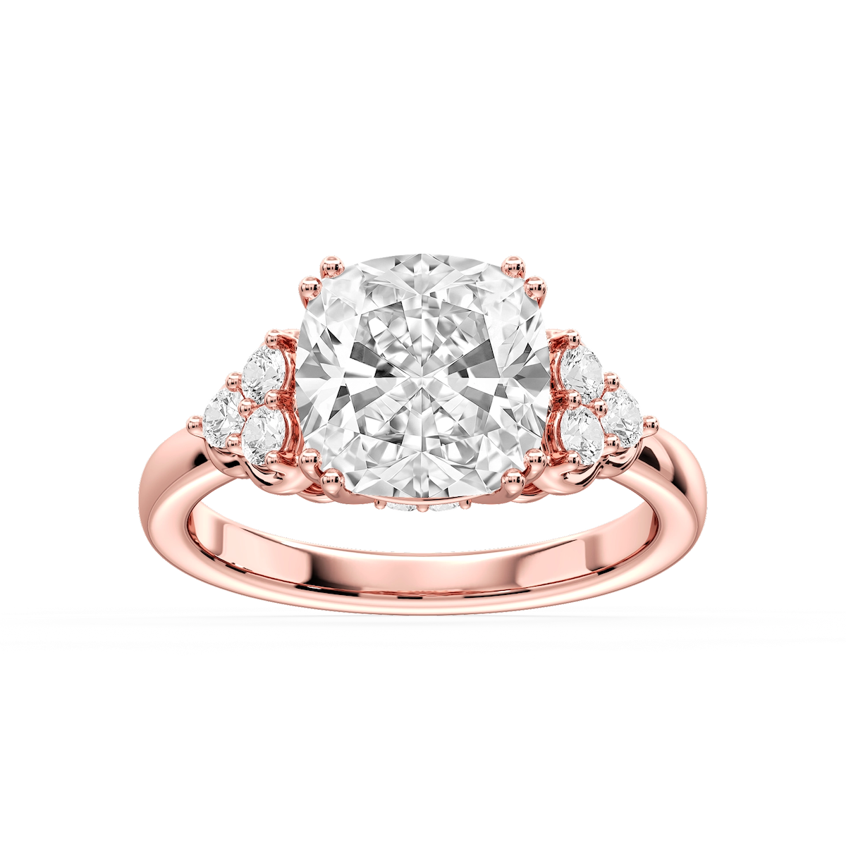 Viviana Cushion Lab Grown Diamond Double Prong Side Stone Engagement Ring