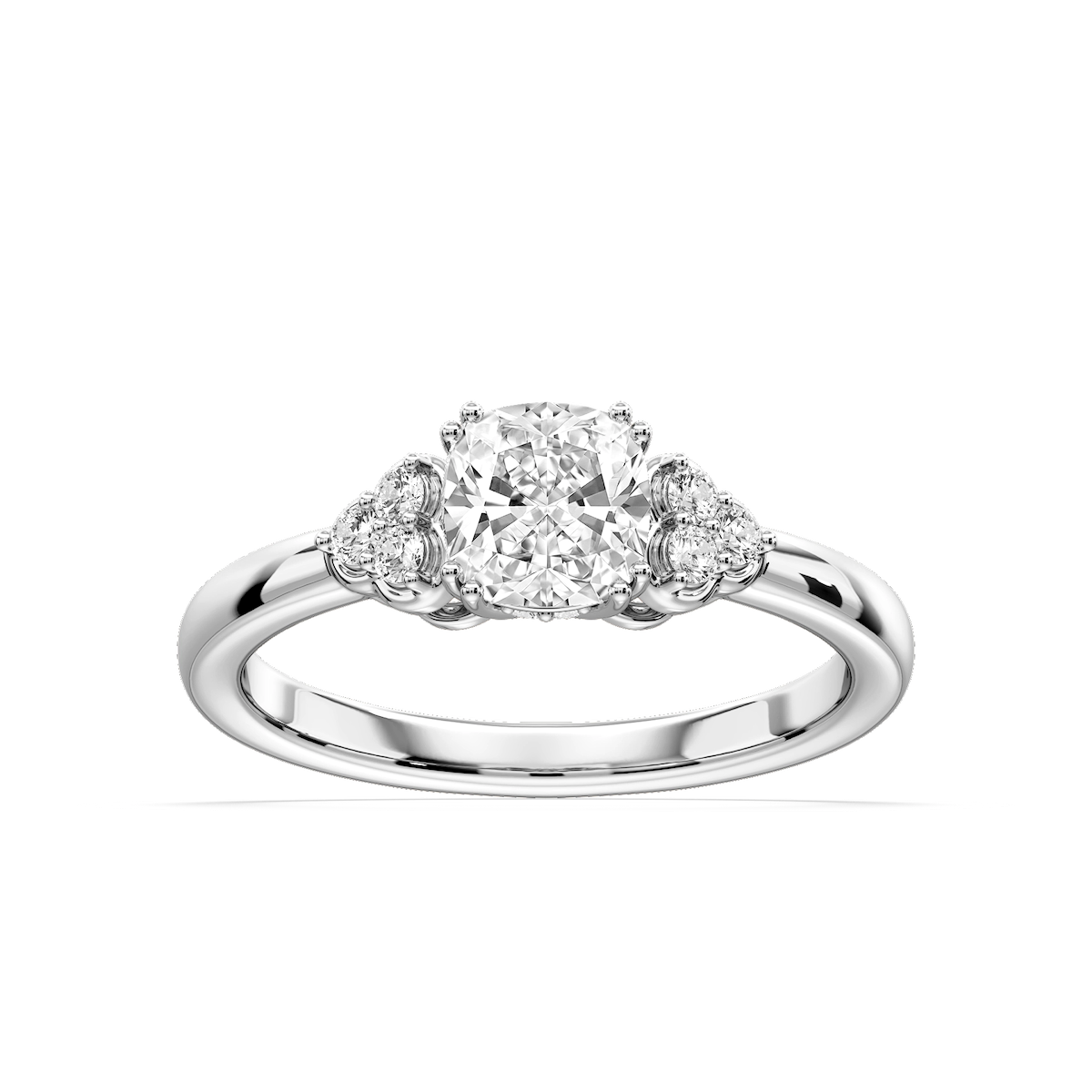 Viviana Cushion Lab Grown Diamond Double Prong Side Stone Engagement Ring