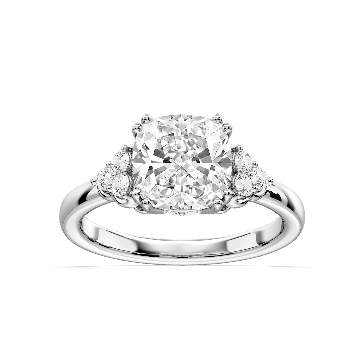 Viviana Cushion Lab Grown Diamond Double Prong Side Stone Engagement Ring