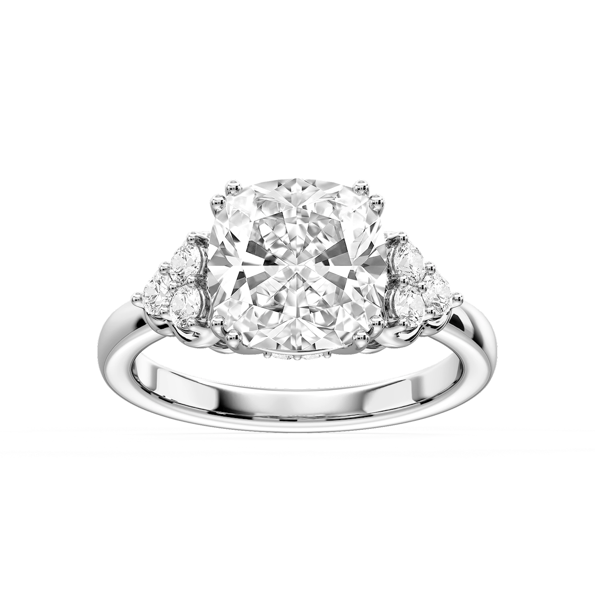 Viviana Cushion Lab Grown Diamond Double Prong Side Stone Engagement Ring