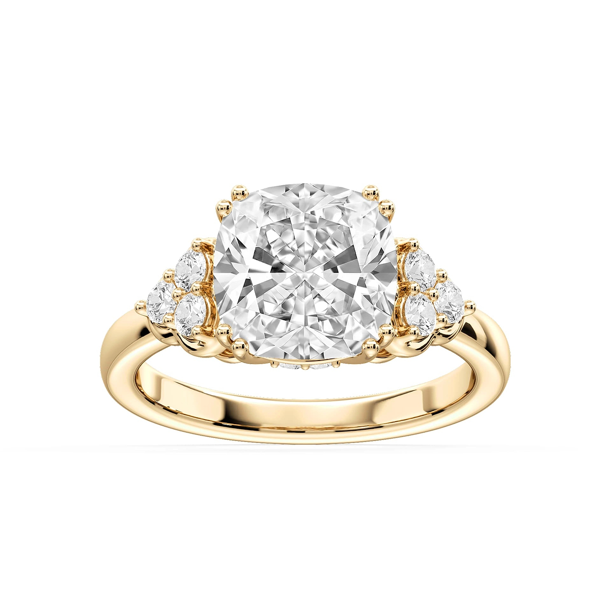 Viviana Cushion Lab Grown Diamond Double Prong Side Stone Engagement Ring