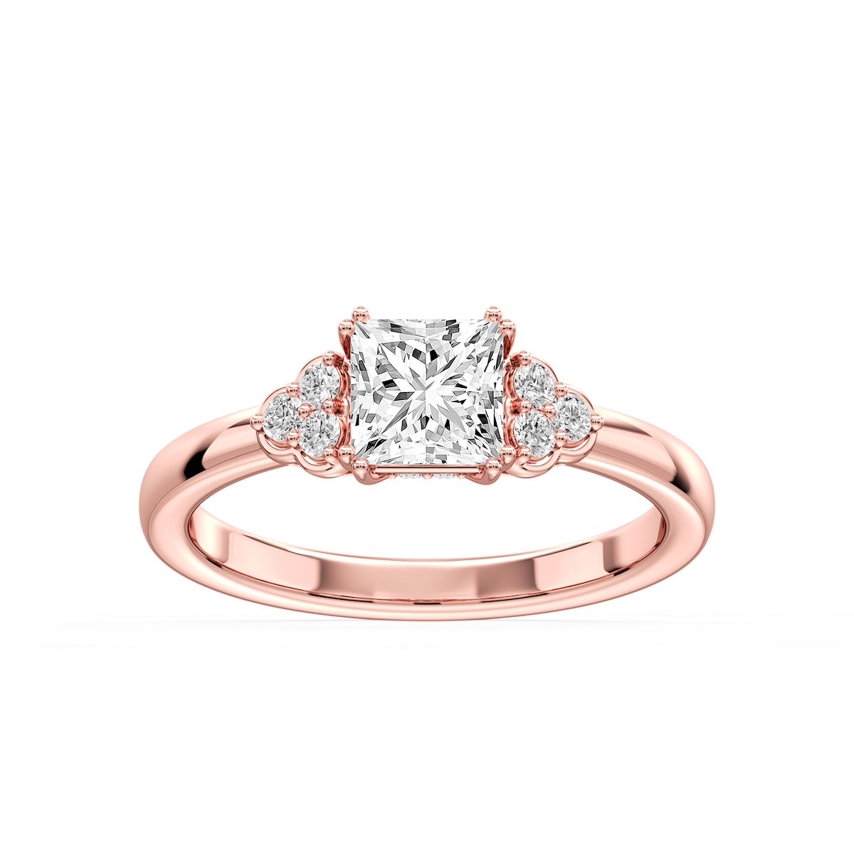 Viviana Cushion Lab Grown Diamond Double Prong Side Stone Engagement Ring