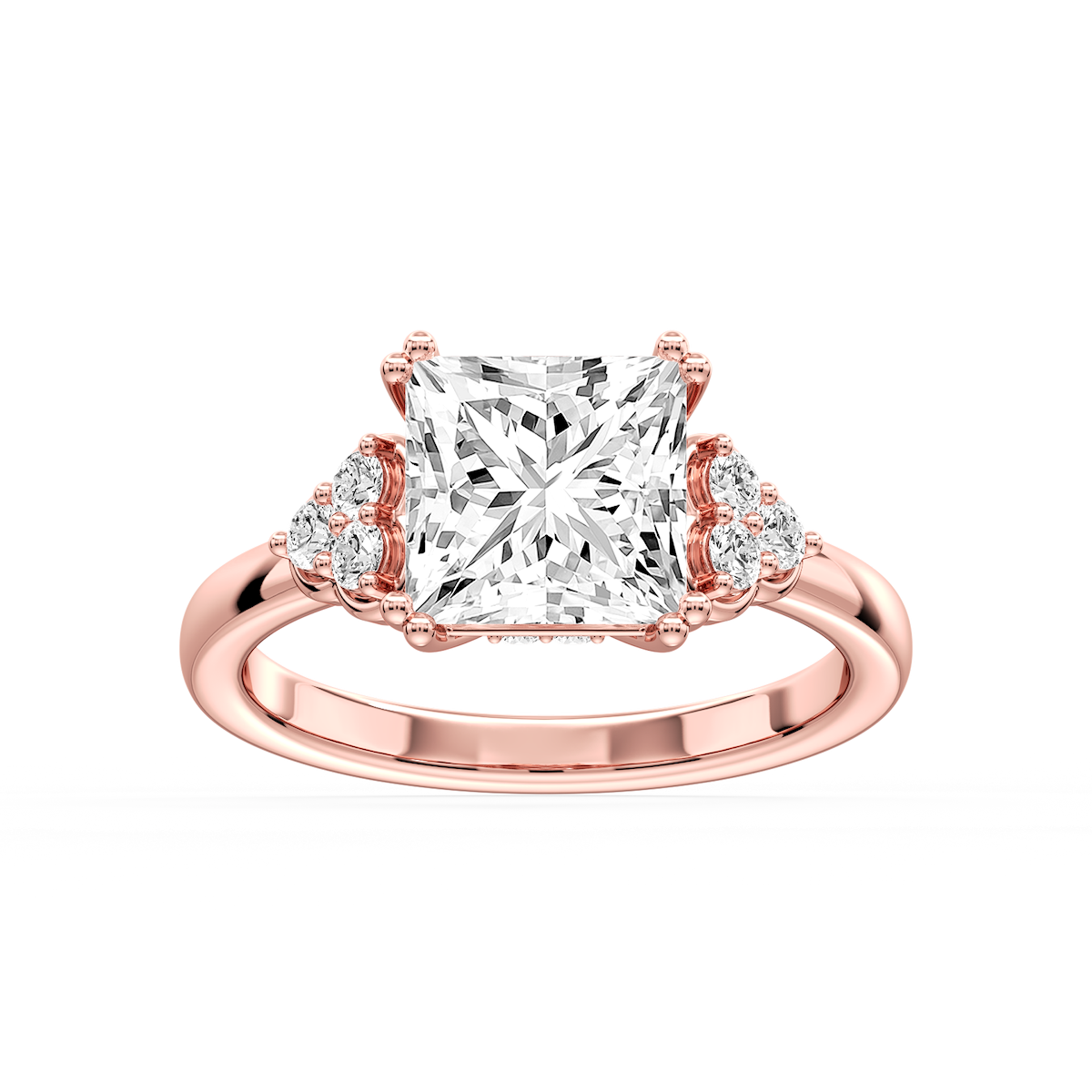 Viviana Cushion Lab Grown Diamond Double Prong Side Stone Engagement Ring