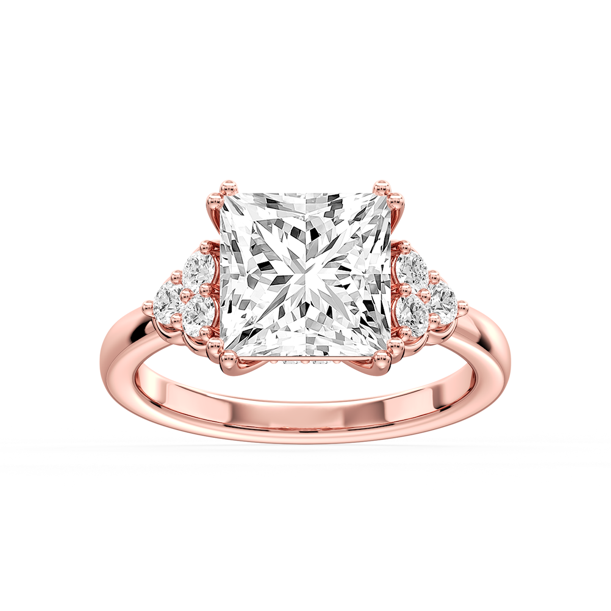 Viviana Cushion Lab Grown Diamond Double Prong Side Stone Engagement Ring