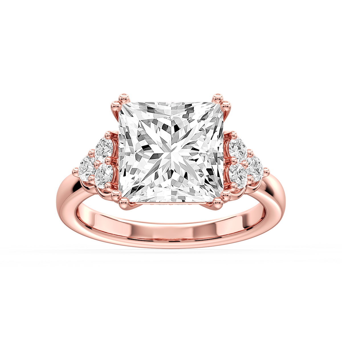 Viviana Cushion Lab Grown Diamond Double Prong Side Stone Engagement Ring