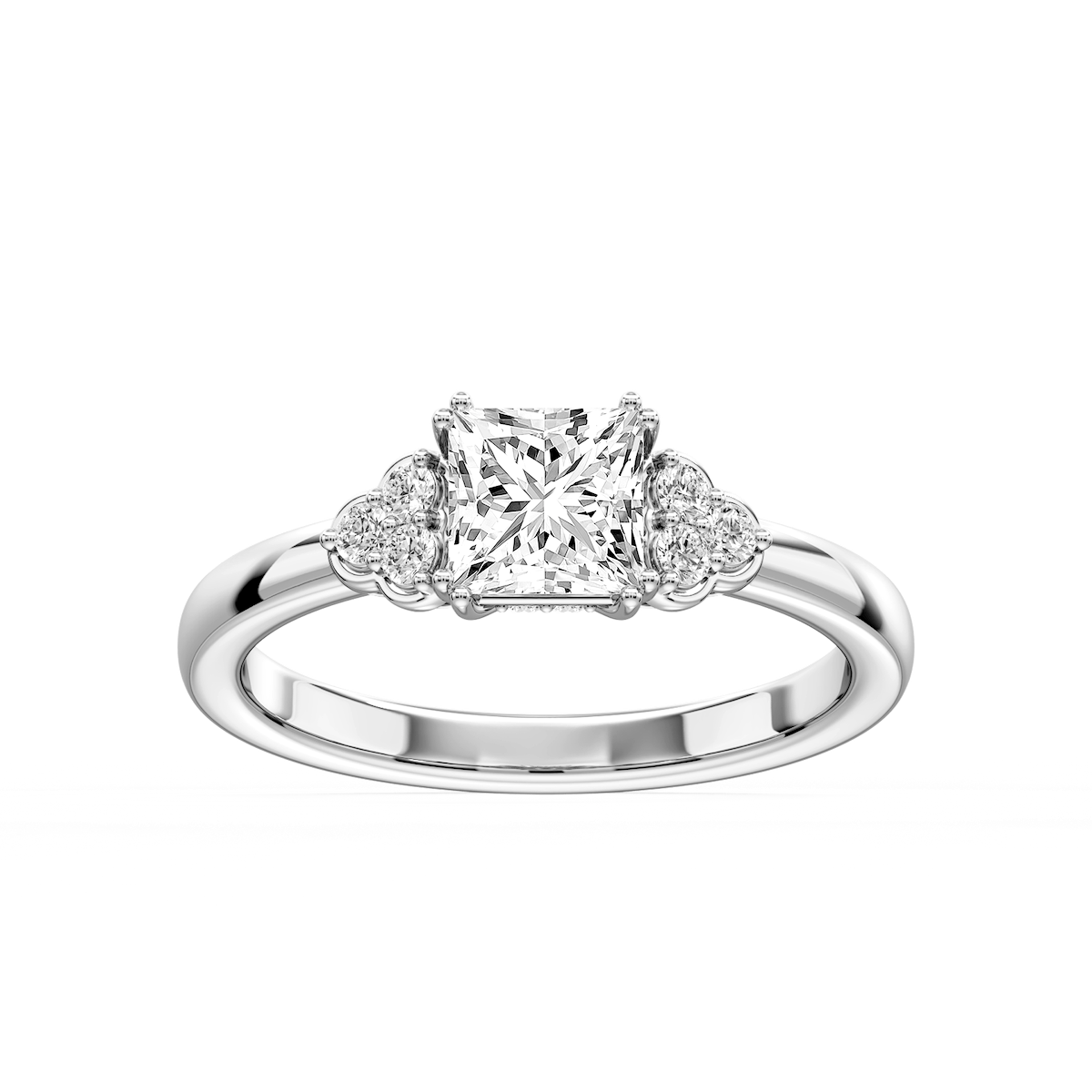 Viviana Cushion Lab Grown Diamond Double Prong Side Stone Engagement Ring