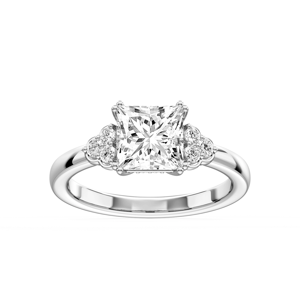 Viviana Princess Lab Grown Diamond Double Prong Side Stone Engagement Ring